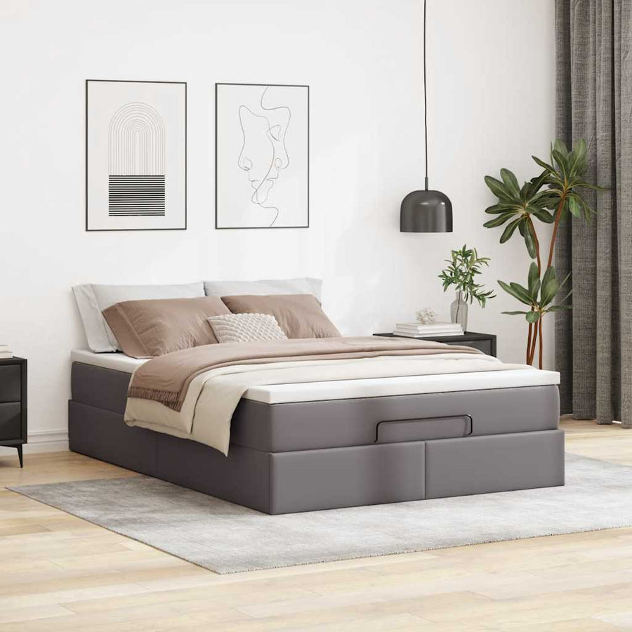 Ottoman bed met matras 140x190cm kunstleer grijs