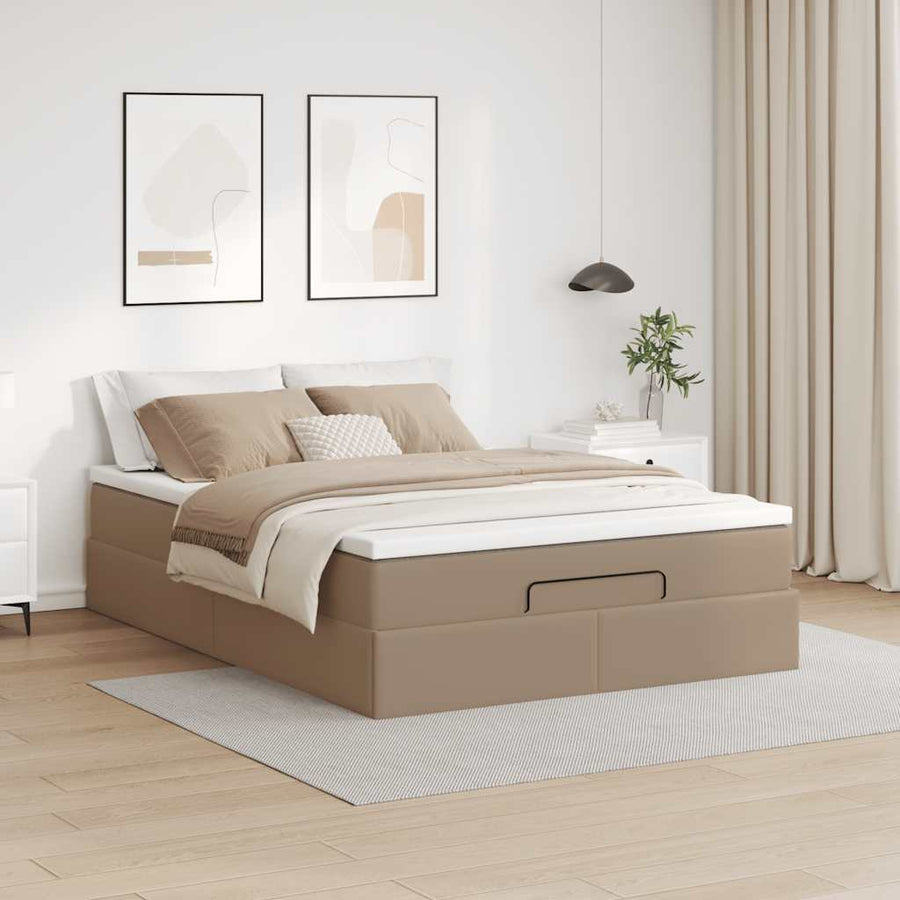 Ottoman bed met matras 140x190cm kunstleer cappuccinokleurig
