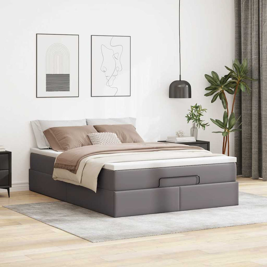 Ottoman bed met matras 140x200cm kunstleer grijs