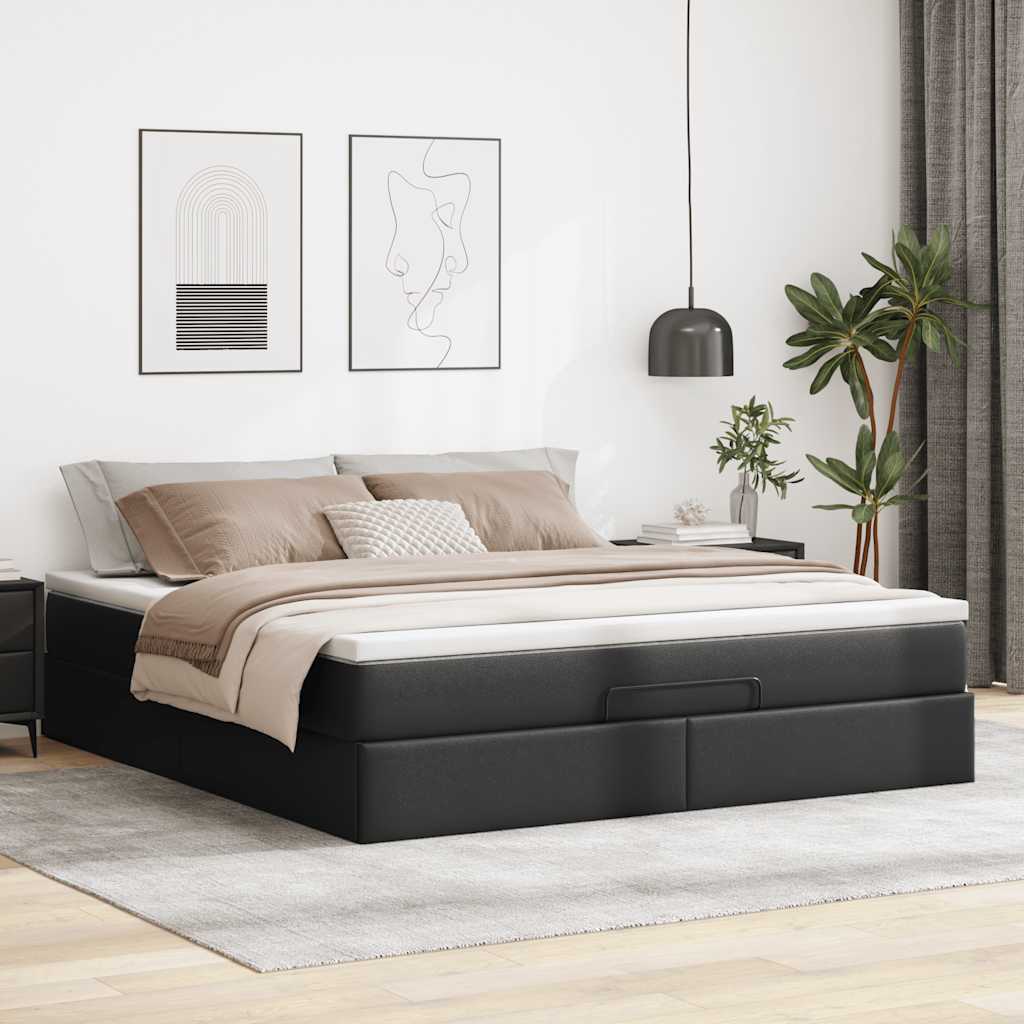 Ottoman bed met matras 180x200cm kunstleer zwart