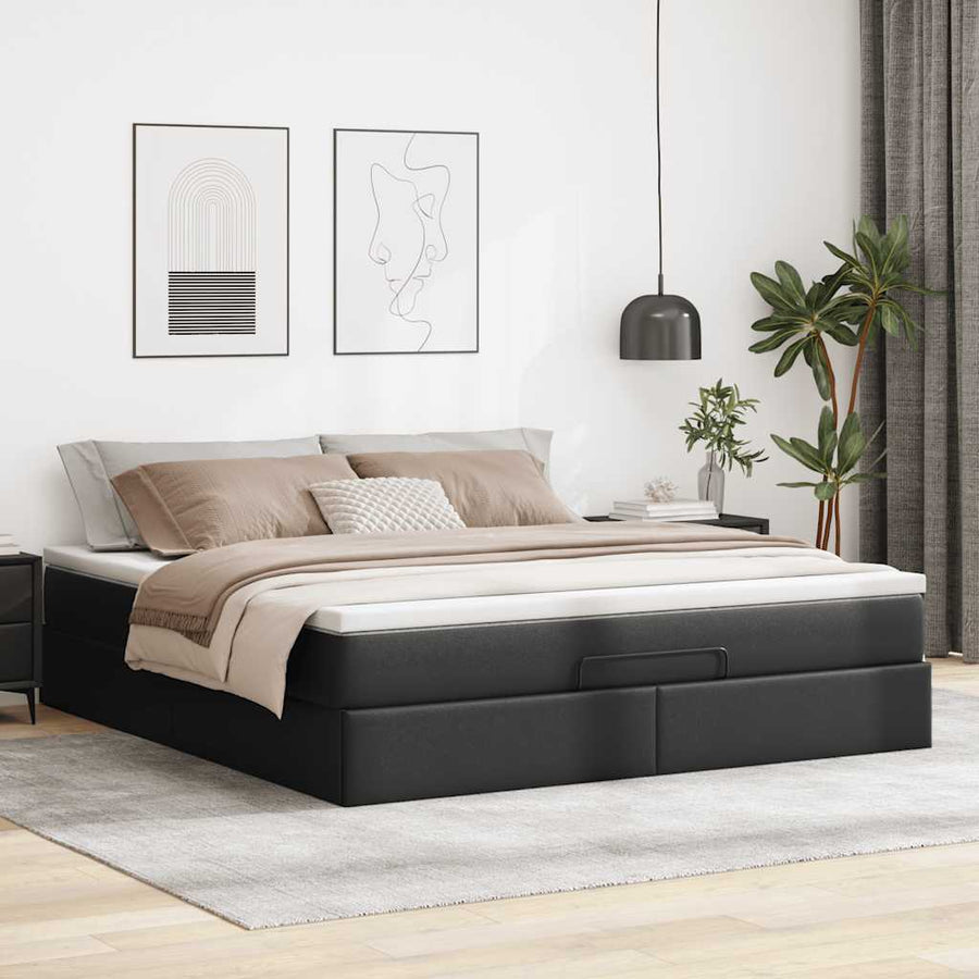 Ottoman bed met matras 180x200cm kunstleer zwart