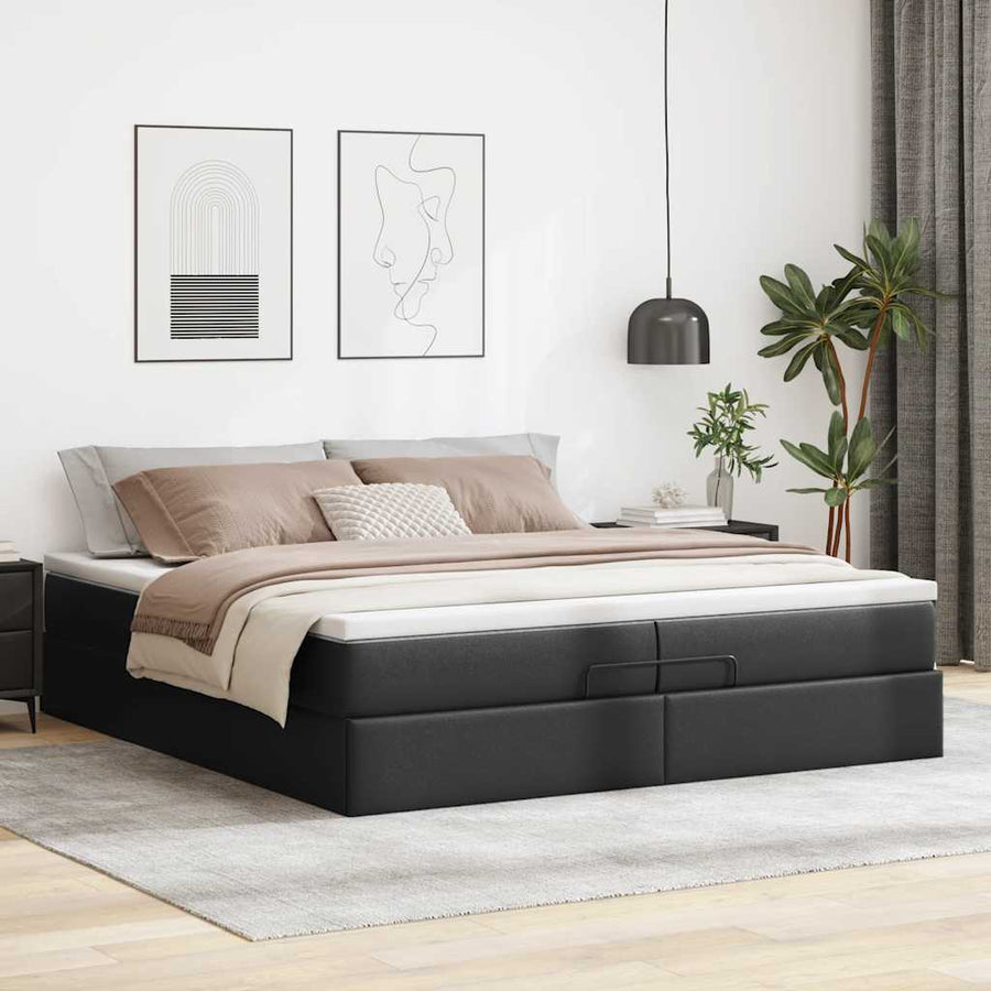 Ottoman bed met matrassen 200x200cm kunstleer zwart