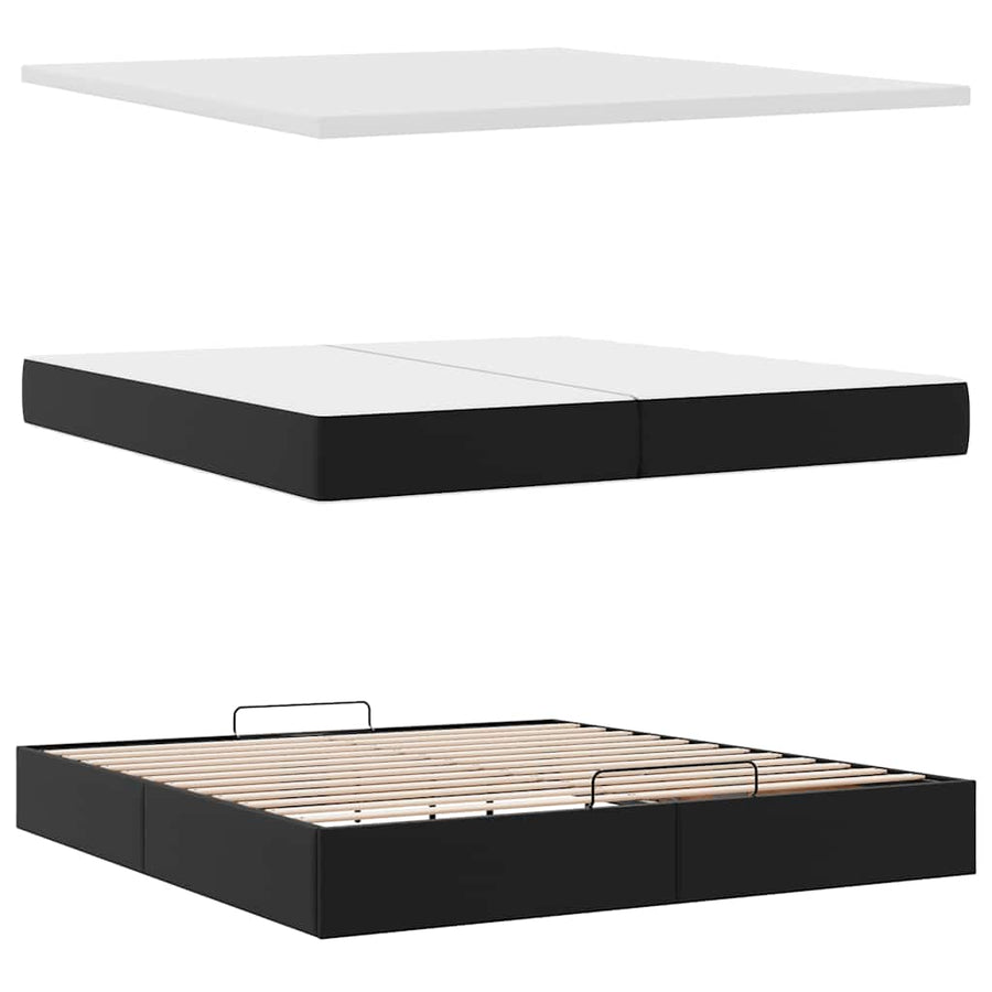 Ottoman bed met matrassen 200x200cm kunstleer zwart