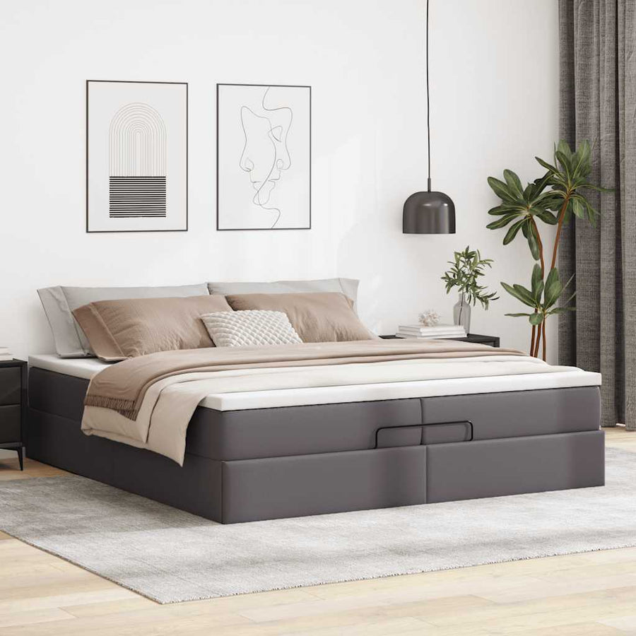 Ottoman bed met matrassen 200x200cm kunstleer grijs