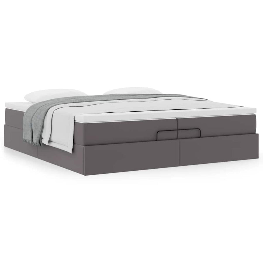 Ottoman bed met matrassen 200x200cm kunstleer grijs