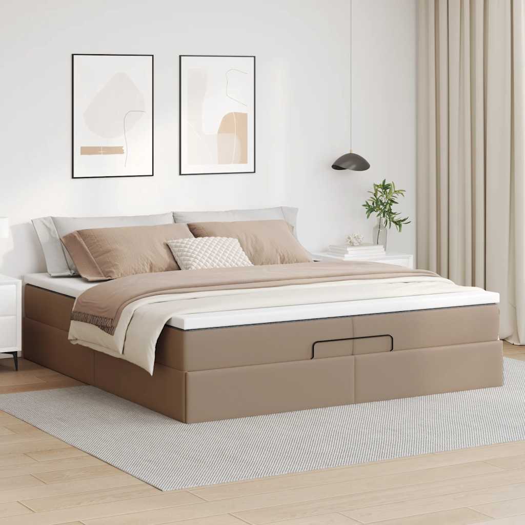 Ottoman bed met matrassen 200x200cm kunstleer cappuccinokleurig