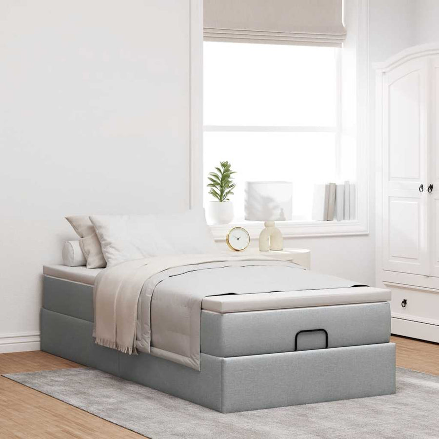 Ottoman bed met matras 80x200cm stof lichtgrijs
