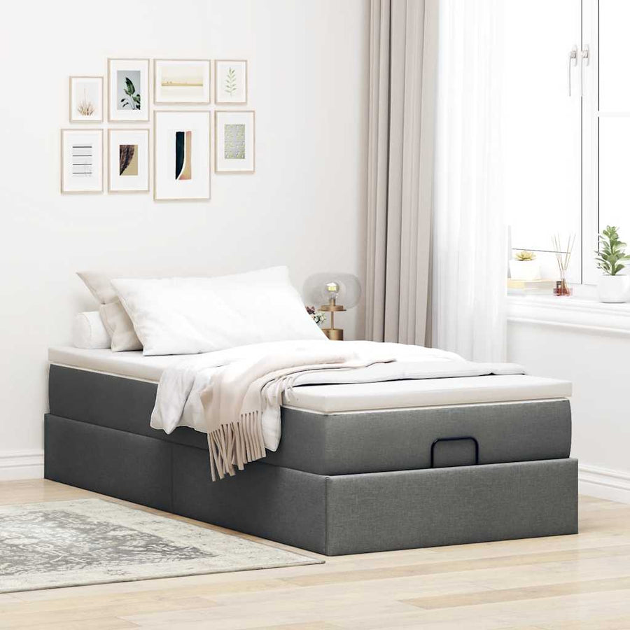 Ottoman bed met matras 80x200cm stof donkergrijs