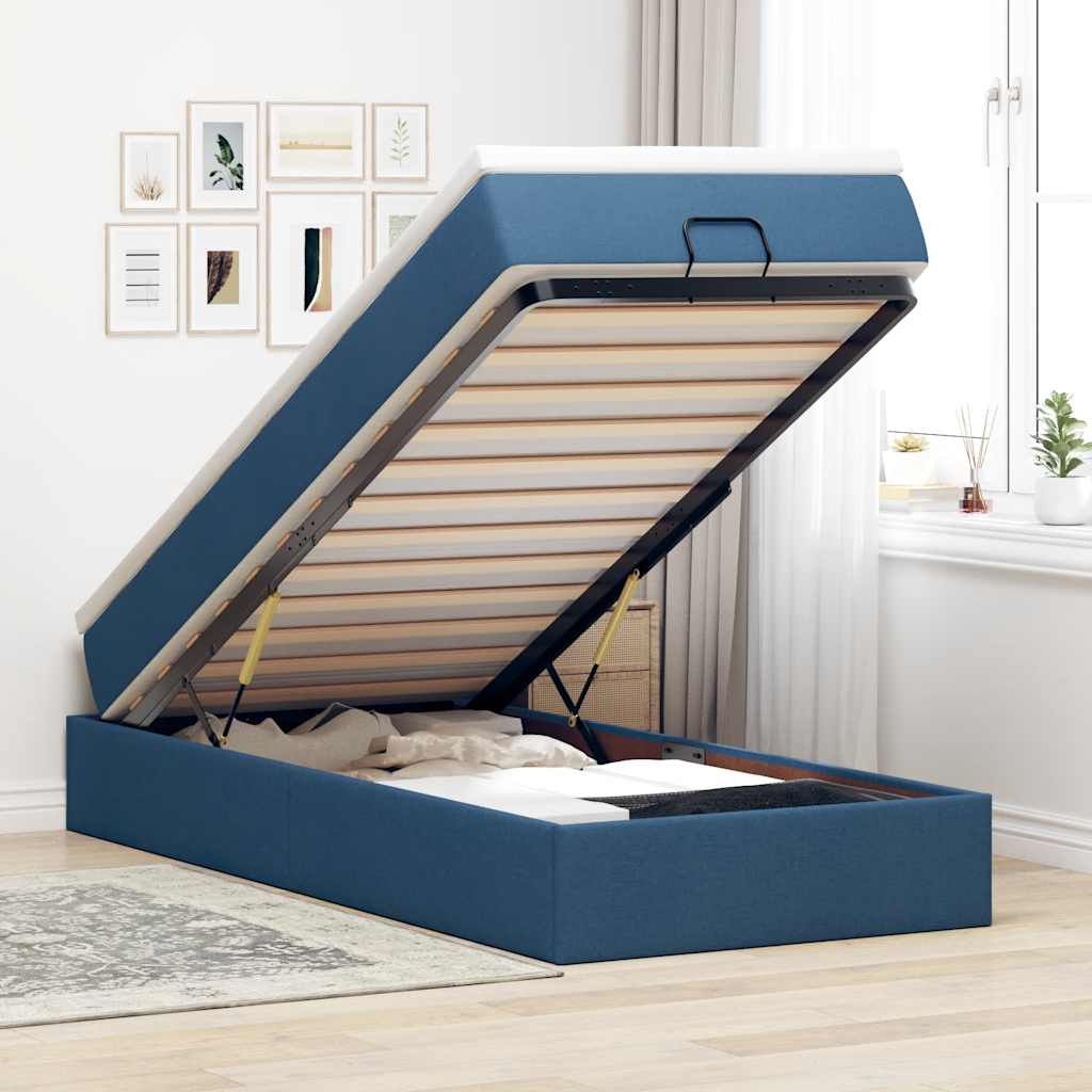 Ottoman bed met matras 80x200cm stof blauw