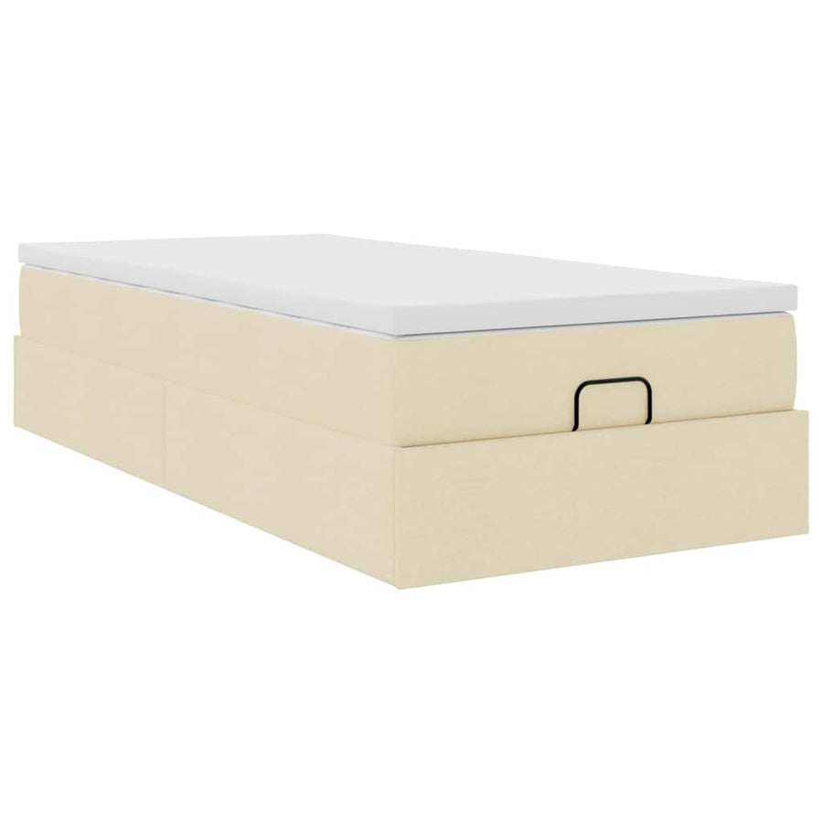 Ottoman bed met matras 90x190cm stof crèmekleurig