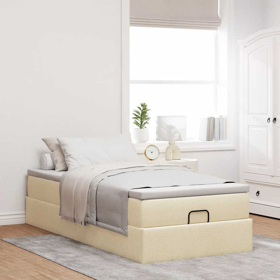 Ottoman bed met matras 90x190cm stof crèmekleurig