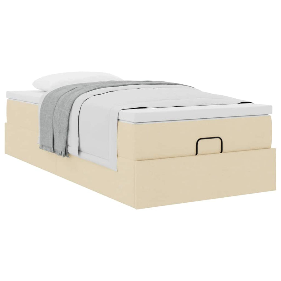 Ottoman bed met matras 90x190cm stof crèmekleurig