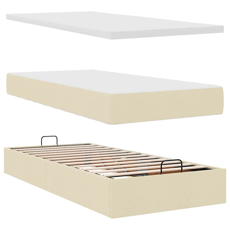 Ottoman bed met matras 90x190cm stof crèmekleurig