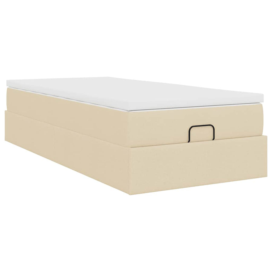 Ottoman bed met matras 90x190cm stof crèmekleurig