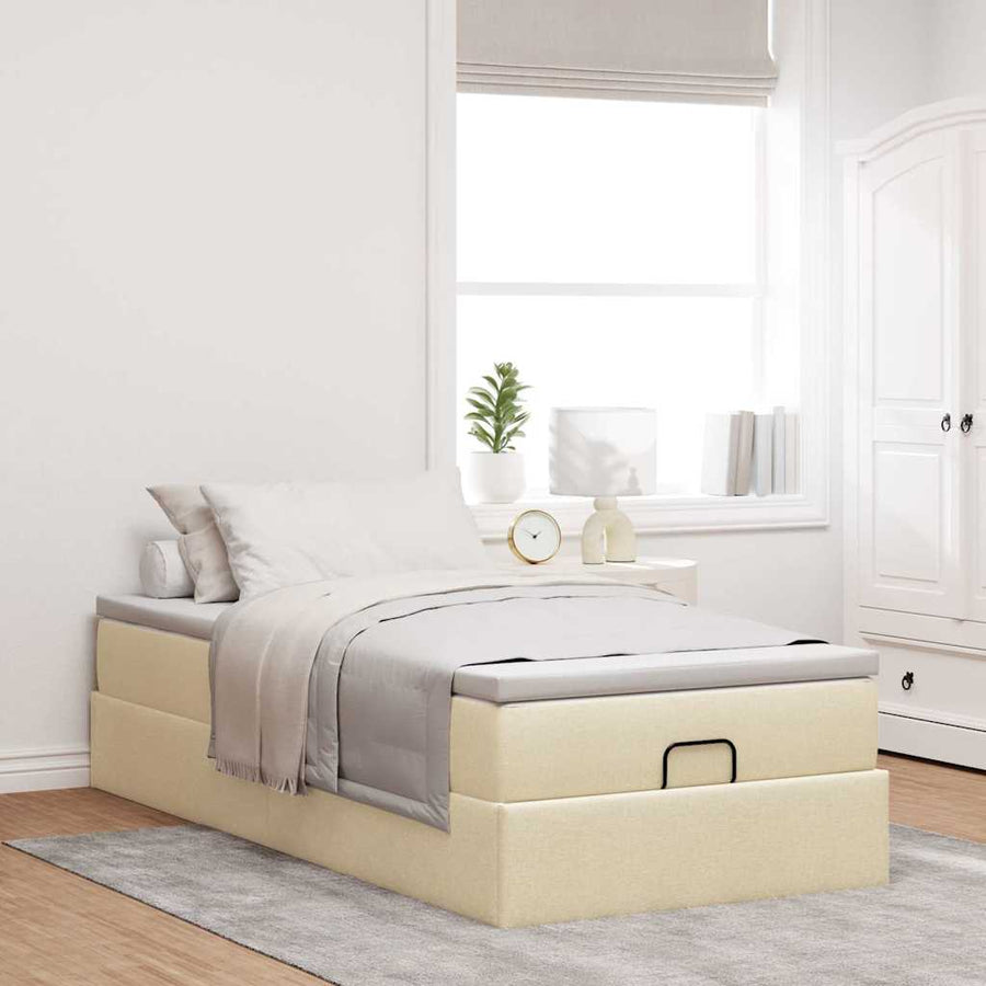 Ottoman bed met matras 90x200cm stof crèmekleurig
