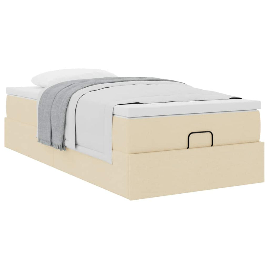 Ottoman bed met matras 90x200cm stof crèmekleurig