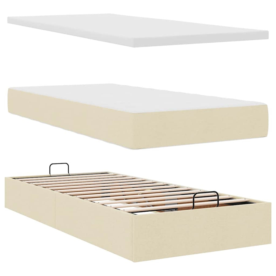 Ottoman bed met matras 90x200cm stof crèmekleurig