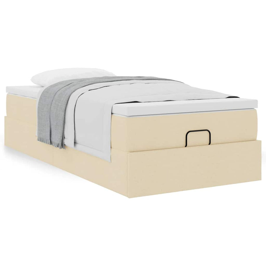 Ottoman bed met matras 90x200cm stof crèmekleurig