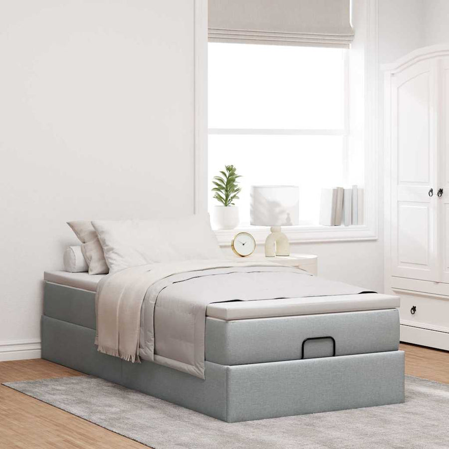 Ottoman bed met matras 100x200cm stof lichtgrijs