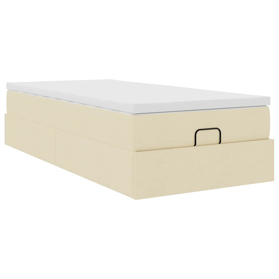 Ottoman bed met matras 100x200cm stof crèmekleurig