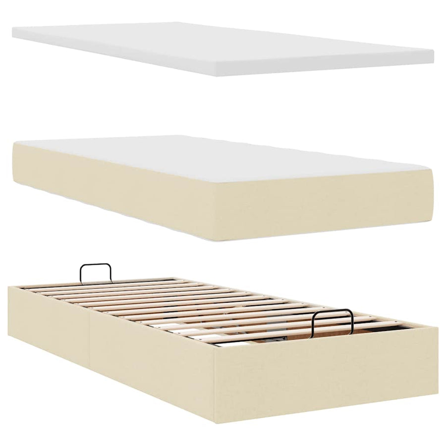 Ottoman bed met matras 100x200cm stof crèmekleurig