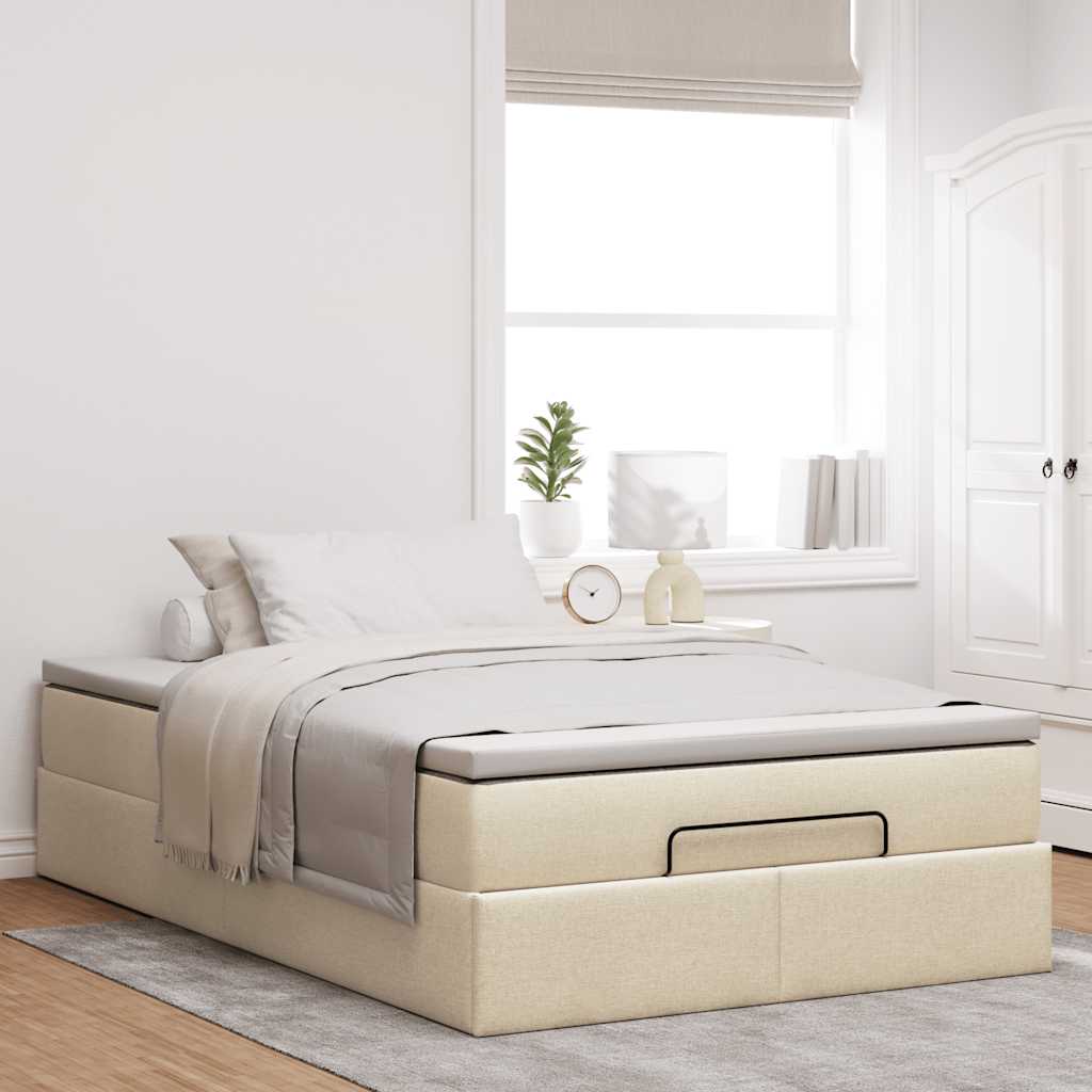 Ottoman bed met matras 120x200cm stof crèmekleurig