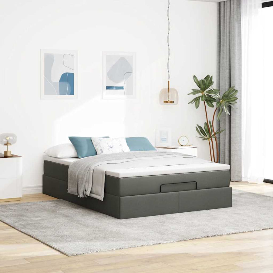 Ottoman bed met matras 140x190cm stof donkergrijs