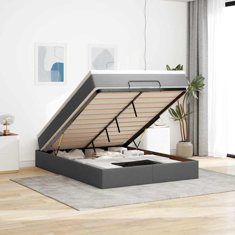 Ottoman bed met matras 140x190cm stof donkergrijs