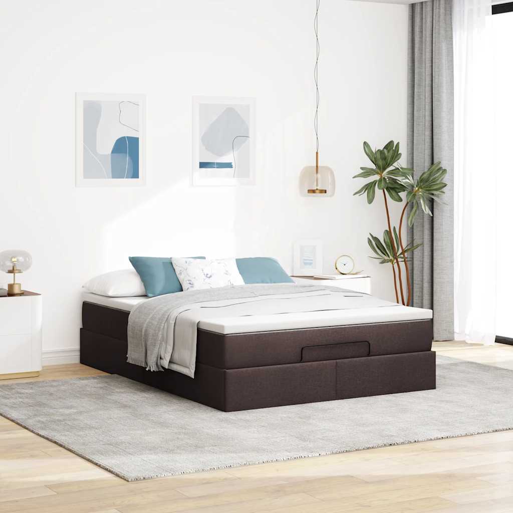 Ottoman bed met matras 140x190cm stof donkerbruin