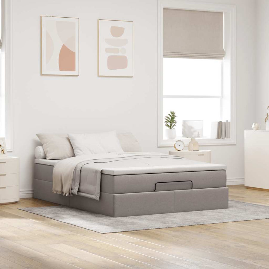 Ottoman Bed Met Matras 140X190Cm Stof 140 x 190 cm Taupe