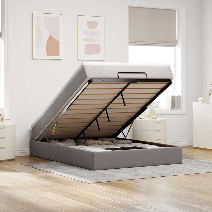 Ottoman Bed Met Matras 140X190Cm Stof 140 x 190 cm Taupe