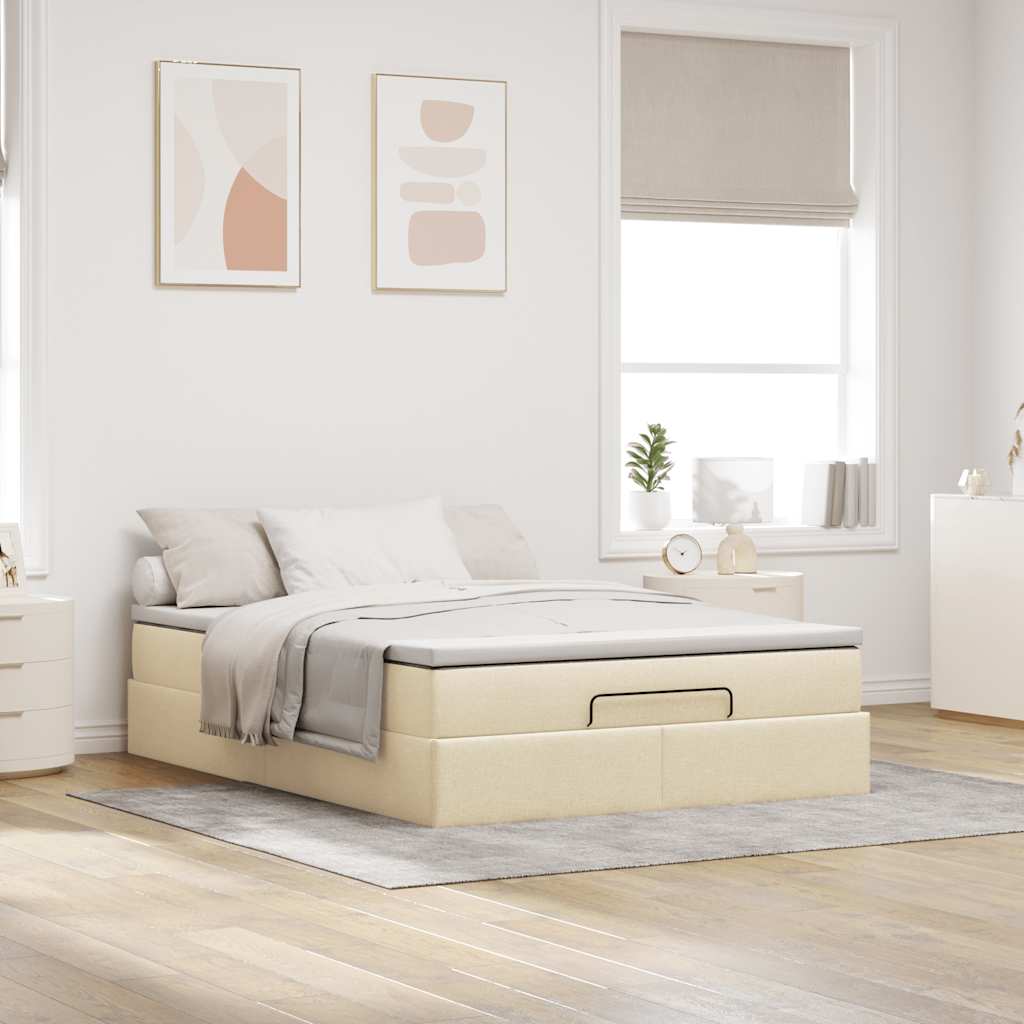 Ottoman bed met matras 140x190cm stof crèmekleurig