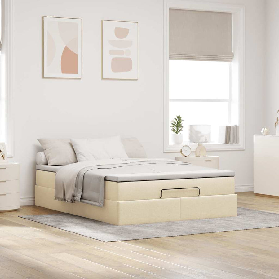 Ottoman bed met matras 140x190cm stof crèmekleurig