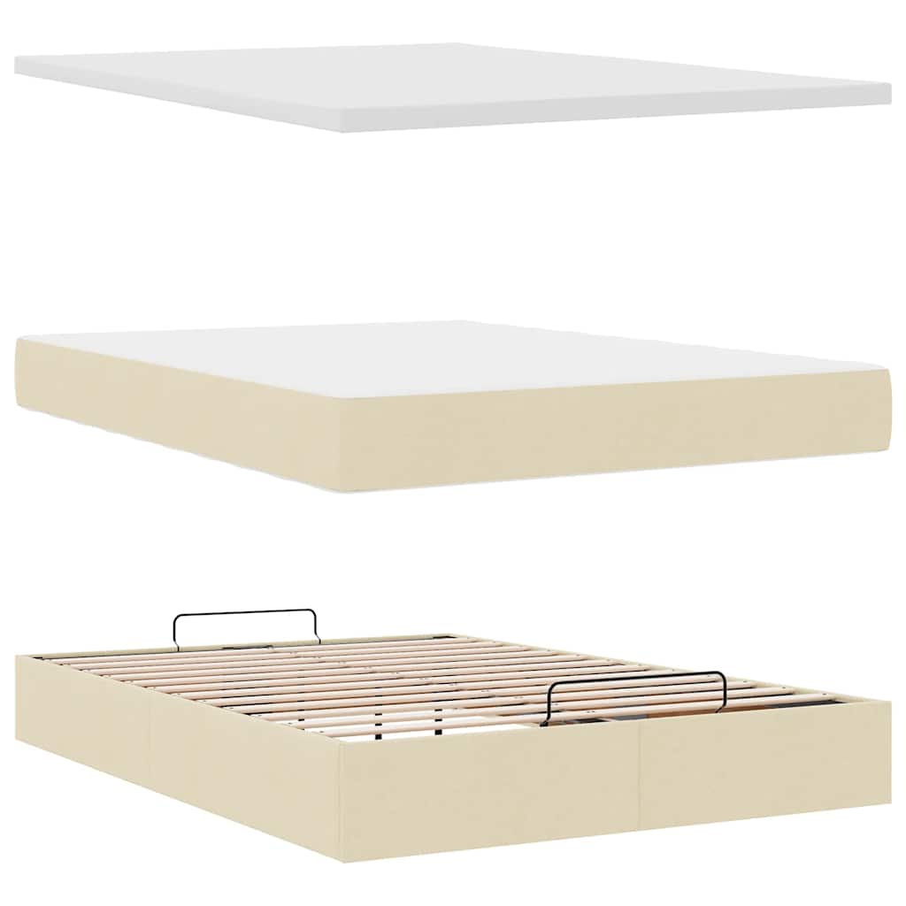 Ottoman bed met matras 140x190cm stof crèmekleurig