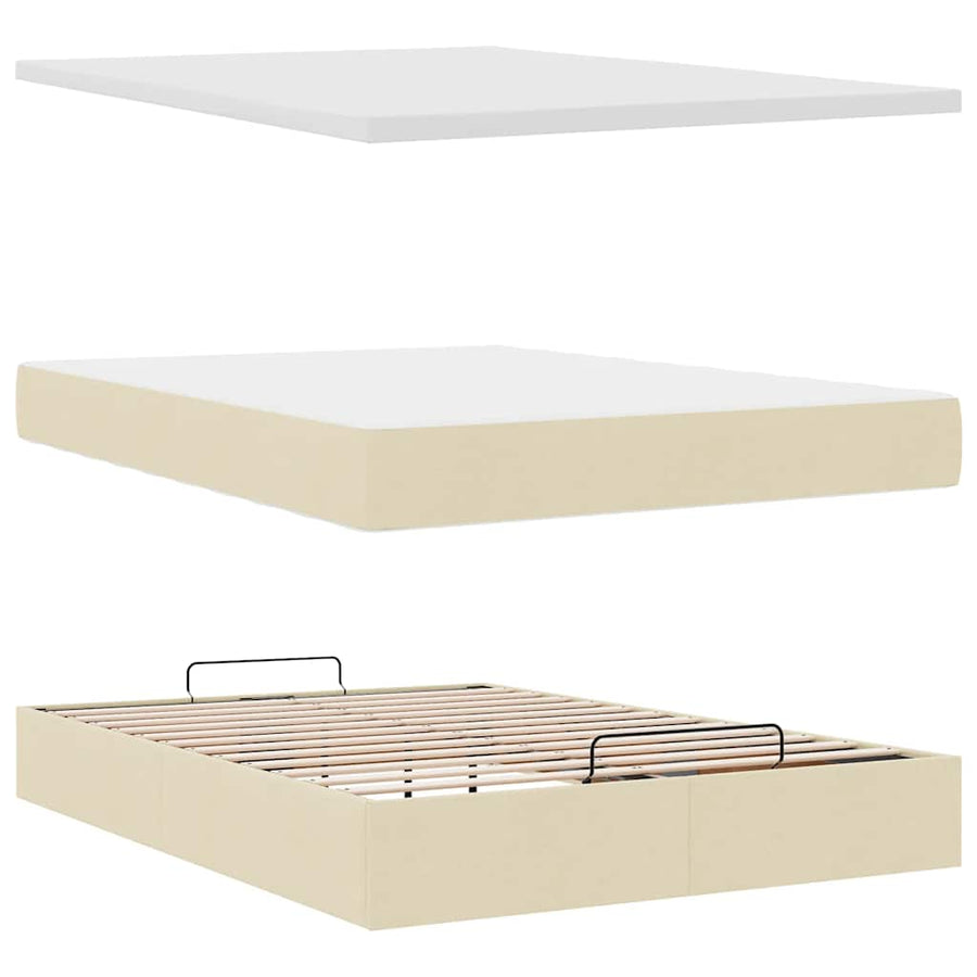 Ottoman bed met matras 140x190cm stof crèmekleurig