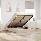 Ottoman bed with mattress 140x190cm fabric cream