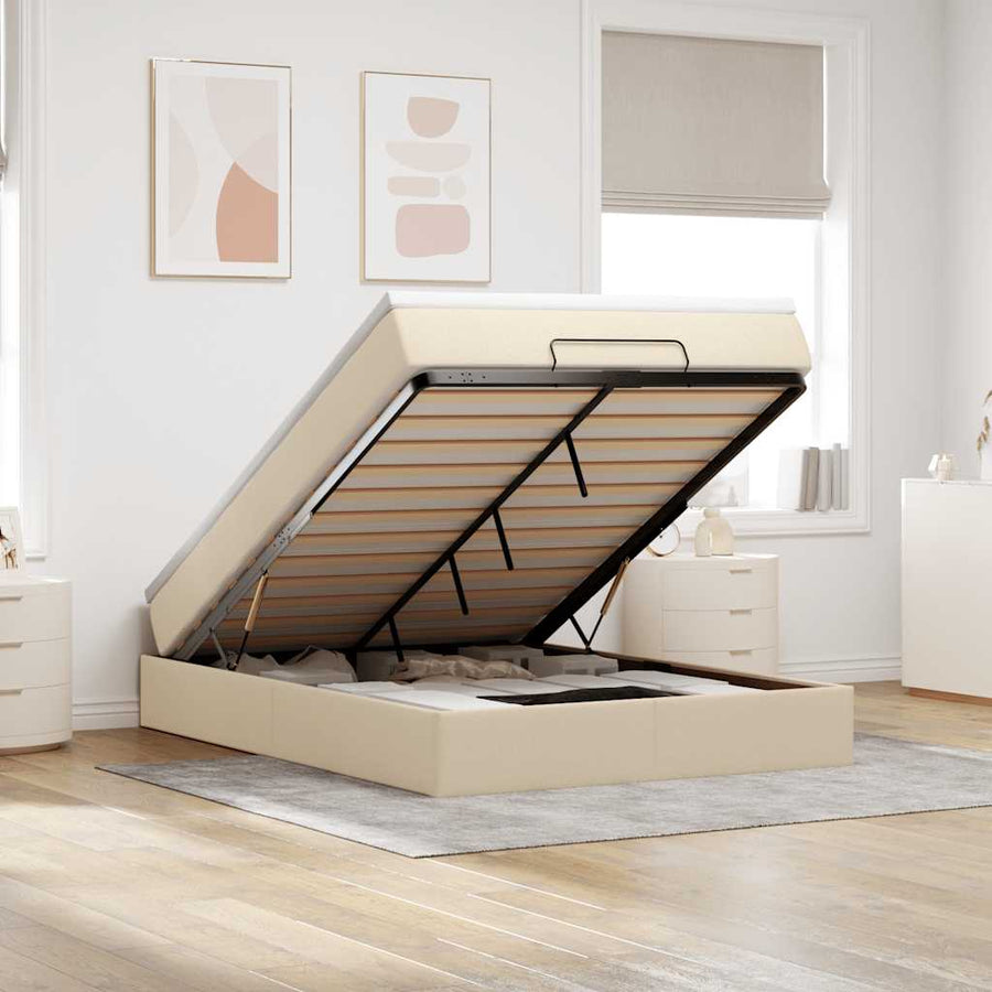 Ottoman bed met matras 140x190cm stof crèmekleurig