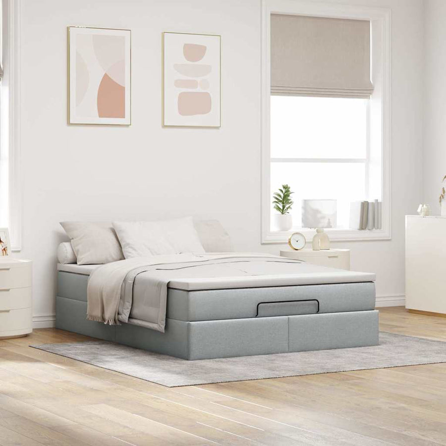 Ottoman bed met matras 140x200cm stof lichtgrijs