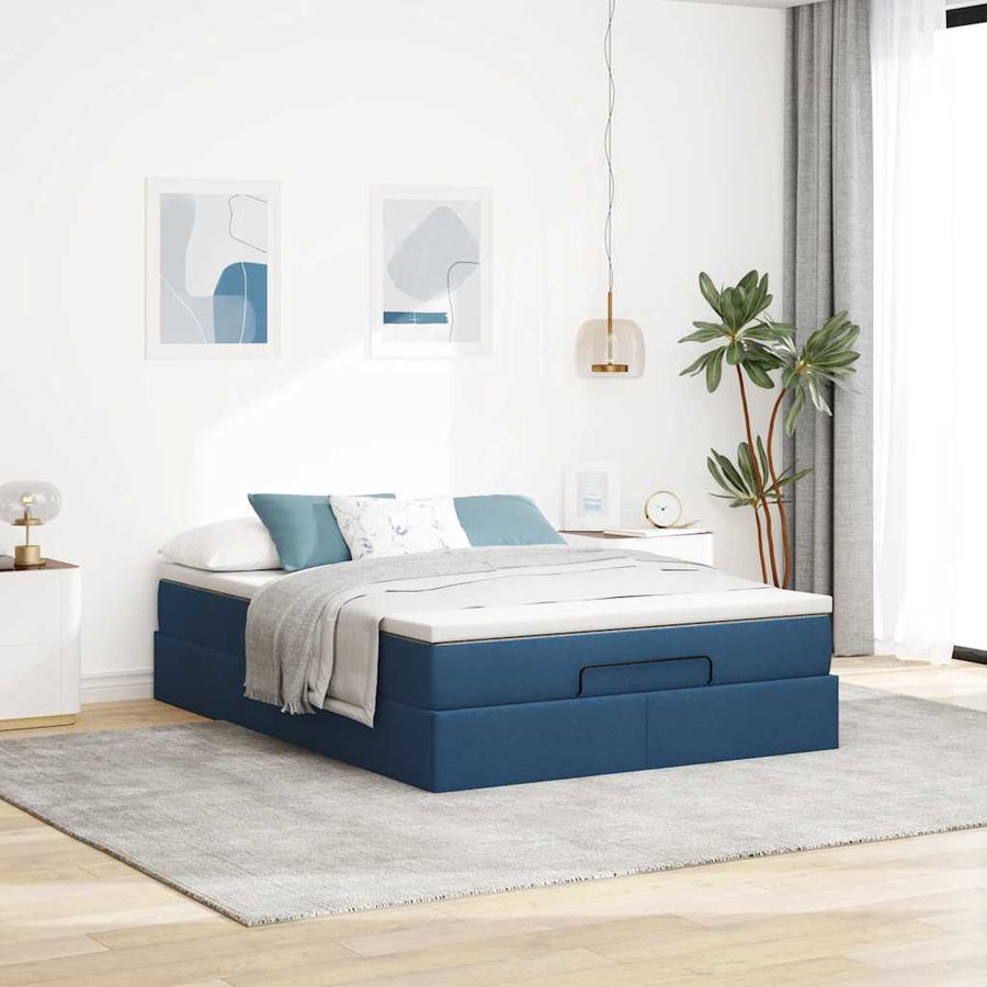 Ottoman bed met matras 140x200cm stof blauw