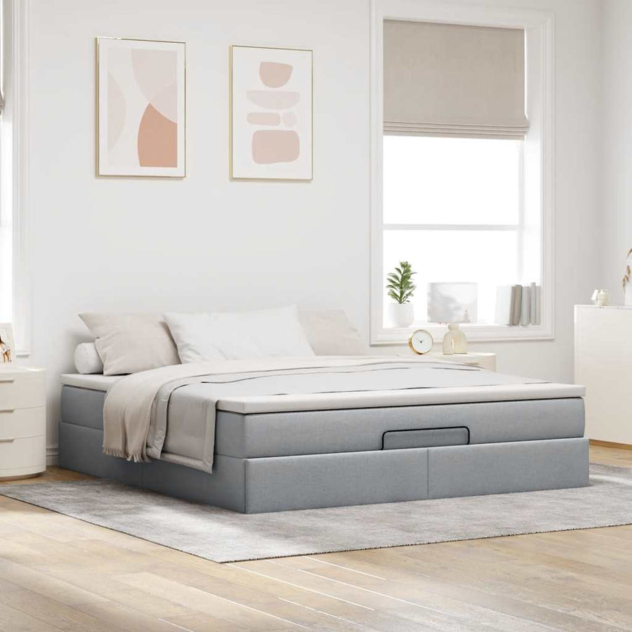 Ottoman bed met matras 160x200cm stof lichtgrijs