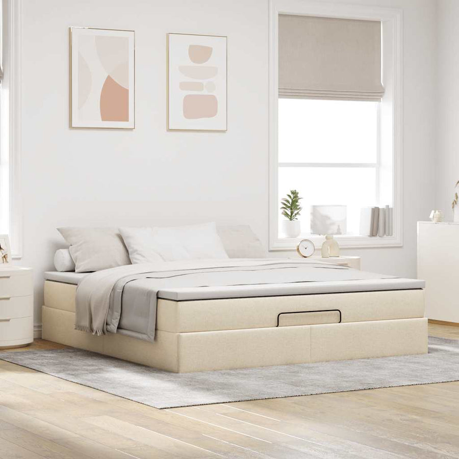 Ottoman bed met matras 160x200cm stof crèmekleurig