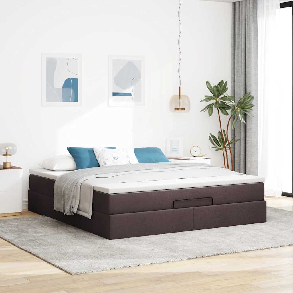 Ottoman Bed Met Matras 180X200Cm Stof 180 x 200 cm Donkerbruin