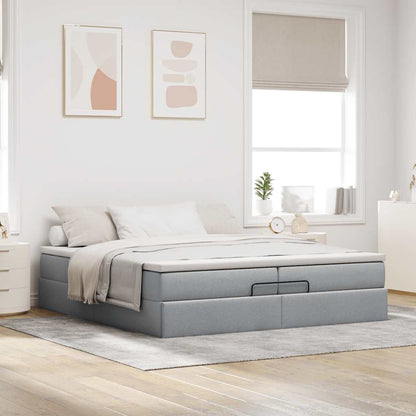 Ottoman bed met matrassen 200x200cm stof lichtgrijs