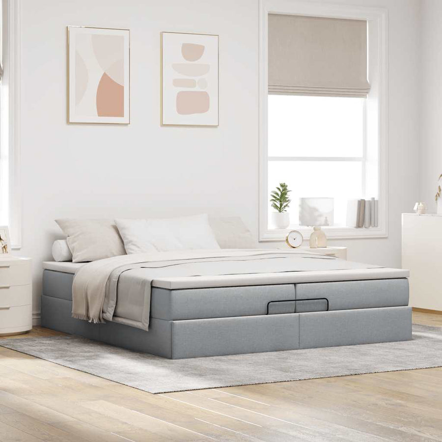 Ottoman bed met matrassen 200x200cm stof lichtgrijs