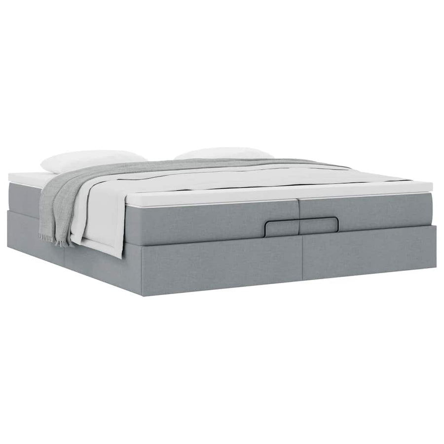 Ottoman bed met matrassen 200x200cm stof lichtgrijs