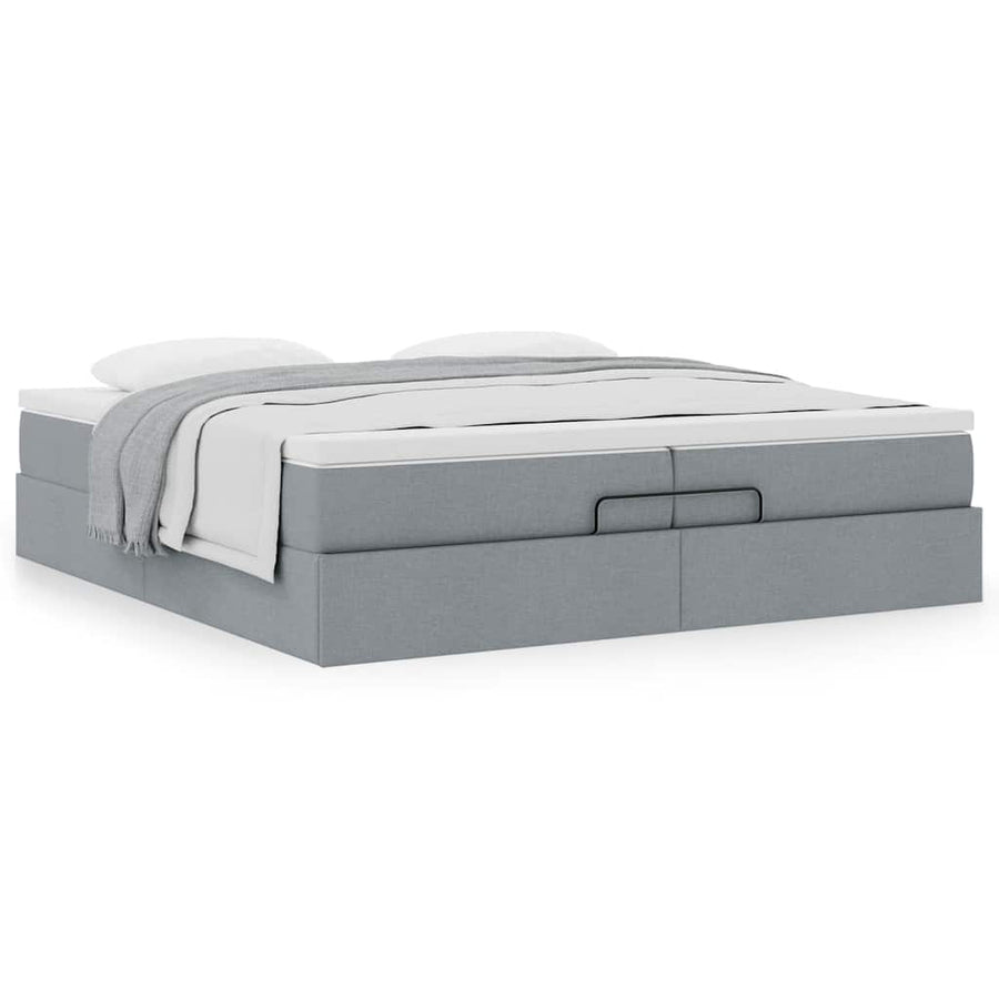 Ottoman bed met matrassen 200x200cm stof lichtgrijs