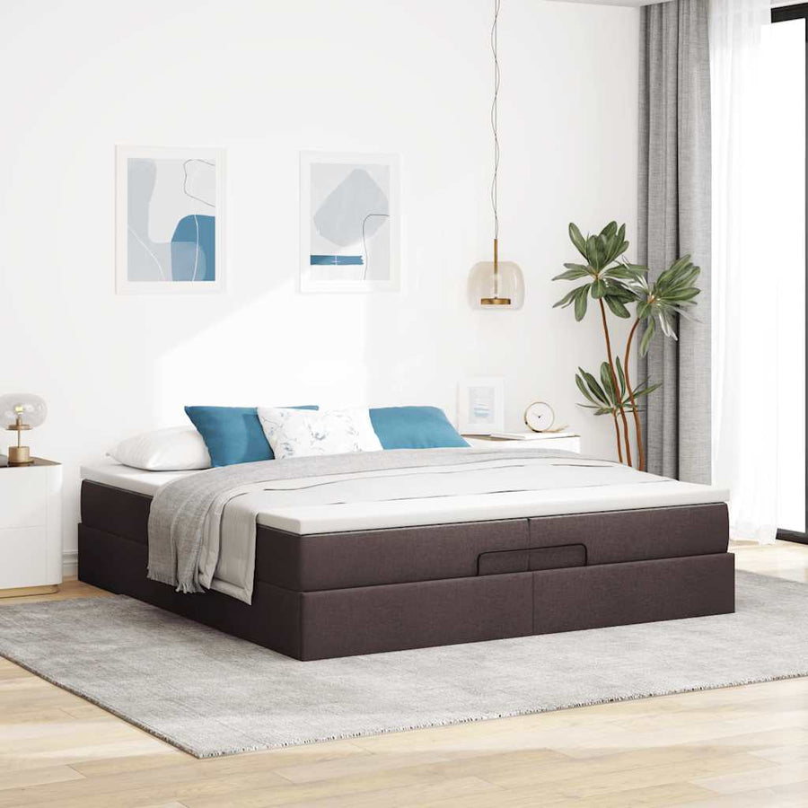 Ottoman bed met matrassen 200x200cm stof donkerbruin