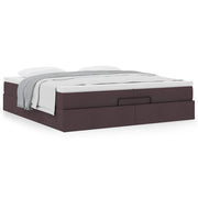 Ottoman bed with mattresses 200x200cm dark brown fabric