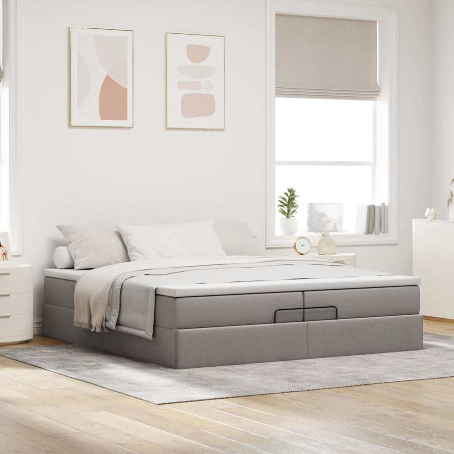 Ottoman bed met matrassen 200x200cm stof taupe