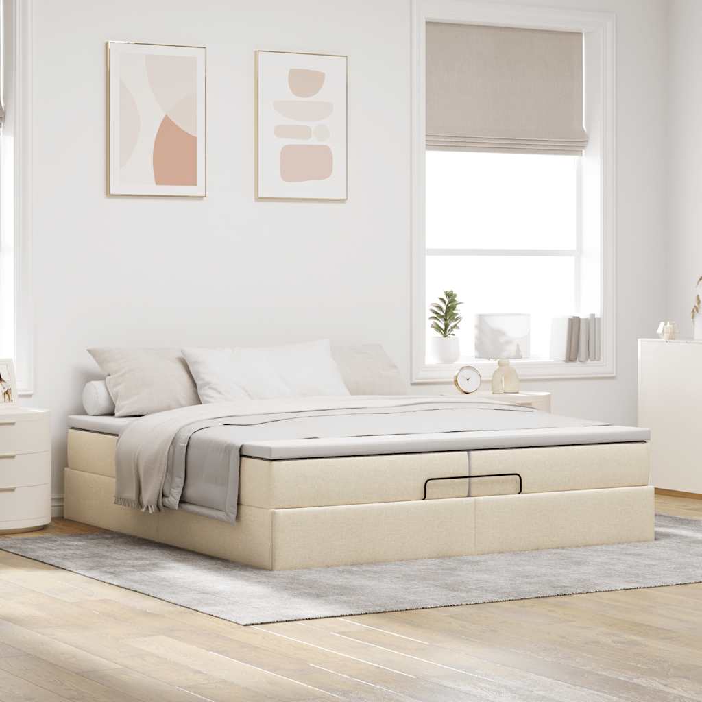 Ottoman bed met matrassen 200x200cm stof crèmekleurig
